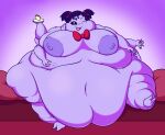1girl bbw bed cake cake_(food) fat_fetish flirting flirting_with_viewer imminent_sex looking_at_viewer muffet nude obese sagging_belly thick_thighs undertale video_game_character weight_gain