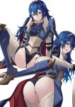  1girl 1girl 1girl alluring alternate_costume ameno_(a_meno0) armor ass bare_thighs bent_over big_ass black_leotard black_panties black_underwear blue_eyes blue_hair breastplate cape female_only fire_emblem fire_emblem_awakening fire_emblem_heroes groin hair_ornament high_res inner_thighs leotard long_blue_hair long_hair looking_at_viewer looking_back lucina lucina_(fate&#039;s_resolve)_(fire_emblem) lucina_(fire_emblem) multiple_views nintendo official_alternate_costume open_mouth panties shoulder_armor simple_background small_breasts smile spread_legs sweatdrop symbol-shaped_pupils thighs tiara underwear very_long_hair white_background 