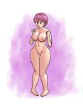 1female 1girl arms_under_breasts barefoot blue_eyes blue_shorts completely_naked completely_naked_female completely_nude completely_nude_female female_human female_only fitness full_body humanized kirby kirby_(series) light-skinned_female light_skin naked_female nintendo nude nude_female pink_hair saf-404 saf_404 safartwoks safartworks short_hair sideboob solo_female solo_focus thick_thighs video_game_character white_background worried worried_expression