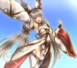 1girl alluring animal_ears blunt_bangs cat_ears chest_jewel cleavage detached_sleeves facial_mark grey_hair high_res highleg highleg_leotard leotard long_hair low_twintails medium_breasts nia nia_(blade)_(xenoblade) nia_(xenoblade) nintendo short_hair stockings to_(tototo_tk) twin_tails very_long_hair xenoblade_(series) xenoblade_chronicles_2 yellow_eyes