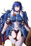  1girl 1girl 1girl absurd_res alluring alternate_costume armor armored_boots ass_visible_through_thighs bare_thighs black_leotard black_panties blue_eyes blue_hair boots cape cowboy_shot female_only fire_emblem fire_emblem_awakening fire_emblem_heroes hair_between_eyes high_res highleg highleg_leotard holding holding_shield holding_weapon inner_thighs leotard long_hair looking_at_viewer lucina lucina_(fate&#039;s_resolve)_(fire_emblem) lucina_(fire_emblem) nintendo official_alternate_costume panties rakusai_(saisai_garou) shield shoulder_armor simple_background smile stockings thick_thighs thighs tiara underwear weapon white_background 