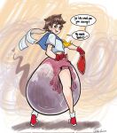 1girl artist_request diaper heart hypermess looking_back messy_diaper sakura_kasugano stink_lines street_fighter talking_to_viewer text text_bubble wink winking_at_viewer