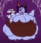 1girl big_breasts bunny_ears bunny_girl cleavage cupcakes flirting flirting_with_viewer high_heels holding_belly holding_own_belly huge_ass huge_belly looking_at_viewer muffet obese skin_tight skin_tight_suit ssbbw undertale video_game_character waitress waitress_uniform winking_at_viewer