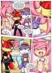 amy&#039;s_secret amy_rose archie_comics bbmbbf comic fiona_fox french_kiss kissing mobius_unleashed nic_the_weasel palcomix sega sonic sonic_(series) sonic_the_hedgehog_(series) text yuri