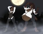  brown_fur brown_hair brown_skin claws fangs pregnant riddleaellinea riddleaugust transformation werewolf wolf wolf_ears wolf_girl wolf_tail 