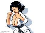  big_breasts blackie_chin blush bouncing_breasts breasts cleavage gif karate_gi miss_dynamite sirkowski smile 