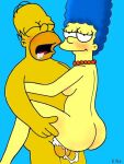  blushing cum cum_in_pussy cum_inside homer_simpson marge_simpson stand_and_carry_position standing_sex suspended_congress the_simpsons uso_(artist) vaginal yellow_skin 