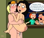 age_difference blushing bonnie_swanson cheating_wife chris_griffin cum dialogue family_guy joe_swanson lois_griffin puffy_pussy red_anus standing_sex uso_(artist)