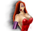  arm_gloves babe big_breasts breasts cleavage disney dress ear_rings female green_eyes hair jessica_rabbit lipstick red_hair white_background who_framed_roger_rabbit woman 