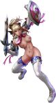 1girl alluring big_breasts blonde_hair boots breasts cassandra_alexandra edit female_abs green_eyes high_res kawano_takuji long_hair neck_tie nipples nude official_art pink_neckwear pussy shield silf soul_calibur soul_calibur_ii soul_calibur_iii soul_calibur_vi stockings sword thigh_high_boots voluptuous weapon