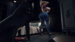  1girl 3d 3d_(artwork) beastiality big_breasts brown_hair canine canine_penis dog high_resolution huge_breasts human icedev indoors interspecies jill_valentine long_hair ponytail resident_evil resident_evil_3 tied_hair zoophilia 