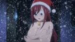  christmas covering_breasts erza_scarlet fairy_tail nude red_hair snow 