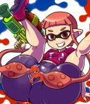  1girl censored inkling long_hair mask nintendo pointy_ears shorts splatoon squid tentacle_hair twintails 