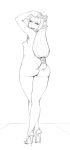  1girl absurdres arms_up ass blush dimples_of_venus full_body hair_ribbon hands_on_head hands_on_own_head high_heels highres hylian legoman legs_crossed lineart lm_(legoman) long_hair looking_back low-tied_long_hair monochrome nintendo nipples nude pinup pointy_ears princess_zelda ribbon sideboob skyward_sword small_breasts smile solo standing stiletto_heels the_legend_of_zelda the_legend_of_zelda:_skyward_sword wide_hips 