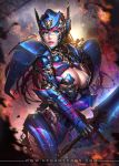  armor big_breasts blue_eyes breasts cleavage cleavage_cutout convoy cosplay cowboy_shot drawing explosion genderswap genderswap_(mtf) gotgituey highres humanized large_breasts mecha_musume neoartcore nudtawut_thongmai optimus_prime rule63 scratches skimpy_outfit smoke solo sparks sword transformers watermark weapon web_address 