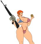 aged_up american_flag_bikini artist_request ben_10 bikini burger cartoon_network gun gwen_tennyson huge_breasts rifle swimsuit