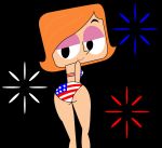  1girl 4th_of_july american_flag_bikini bikini debbie_turnbull fireworks print_bikini robotboy solo_female stars_and_stripes 
