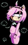  1girl 2020 ahoge amy_rose black_background bottomless crop_top disfigure eyeshadow female_focus female_only goth green_eyes mammal mascara navel pink_fur pink_hair pussy runny_makeup sega solo_female solo_focus sonic sonic_the_hedgehog_(series) spiked_bracelet spiked_hairband 