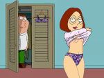  brown_hair family_guy glasses meg_griffin panties peeping peter_griffin shirt_lift small_breasts 