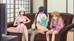  1boy 3girls anata_dake_konbanwa angry animated anime annoyed annoyed_expression arm arms ass babe bare_legs bare_shoulders barefoot black_hair bored bottomless braid breasts censored cleavage clothed_sex collarbone controller couch couple cowgirl_position gif girl_on_top hair hentai holding ignoring indoors inside legs light_brown_hair living_room long_hair loop multiple_girls naked_towel neck nude nude_cover open_clothes pajamas pants sex shirt short_hair sitting sitting_on_person sofa straddle straddling television toes towel towel_on_head upright_straddle upset vaginal video_game video_game_controller wariza 