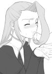  1girl blush cum cum_in_mouth cum_on_body cum_on_hands cum_on_upper_body cupping_hands monochrome oral rita_revant rose_anderson shichimenchou solo_focus solty_rei tears 