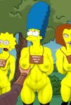  3_girls 3girls abs auction big_breasts blue_hair breast_grab brown_hair crying hairy_pussy lisa_simpson marge_simpson mother_and_daughter multiple_girls muscles outdoor_nudity outdoors outside rape shaved_pussy slave tears the_simpsons yellow_hair yellow_skin 