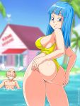  1girl anime ass ass_grab big_ass big_breasts dragon_ball dragon_ball_z krillin maron sano-br swimsuit 