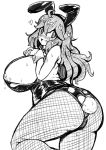 1_girl 1girl alternate_costume ass big_ass big_breasts blush breasts bunnysuit cosplay erect_nipples female female_only game_freak hex_maniac hex_maniac_(pokemon) impossible_clothes leotard long_hair looking_at_viewer milk monochrome nintendo nipples pokemon pose revealing_clothes solo 
