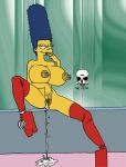  big_breasts blue_hair boots breasts cum hair marge_simpson nipple_rings nude pussy spread_legs the_fear the_simpsons yellow_skin 