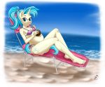  2014 allie_way_(mlp) beach bikini blue_eyes blue_hair blush breasts cleavage clothed clothing cloud coconut cutie_mark drinking equine female friendship_is_magic furry hair horn looking_at_viewer mammal multicolored_hair my_little_pony outside pia-sama ponytail pregnant sand sea seaside sky solo straw swimsuit unicorn water 