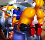  airplane anus ass big_ass boots crossdressing furry genitalia girly heels miles_&quot;tails&quot;_prower multiple_tails presenting sega sex shadman sonic_(series) stewardess tail testicles 