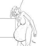  anthro areola big_breasts breasts dawmino female fur growth hair lagomorph mammal nipples nude plain_background pregnant rabbit sequence solo white_background 