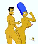 blue_hair from_behind marge_simpson nude sex sideboob the_simpsons timothy_lovejoy topflite yellow_skin