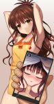  cellphone closed_eyes fellatio female_focus high_resolution holding_phone looking_at_viewer nite_(ku3456) no_bra oral oral_sex orgasm_face partially_visible_nipples sucking_penis to_love-ru uncensored yuuki_mikan 