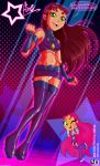  bare_shoulders breasts dc hair knee_highs long_hair midriff nipples open_mouth panties red_eyes red_hair see_through shadman shiny shiny_clothes shiny_skin starfire teen_titans 