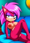  ai_generated big_breasts completely_nude female_focus furry furry_female green_eyes looking_at_viewer makeup nipples nude pink_hair pussy seductive sega sitting sonia_the_hedgehog sonic_the_hedgehog_(series) sonic_underground 
