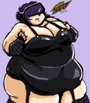 1girl 1girl big_breasts breast_squeeze chubby goth goth_girl mountain_dew obese pitch_black plump soda
