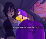  ass ass_focus big_ass big_hero_6 black_hair breast_press breasts bubble_ass bubble_butt car car_interior crossover dialogue disney eggplant eggplant_emoji english_text fat_ass glitch_techs gogo_tomago he_wants_to_order indoors kenergi meme miko_kubota nickelodeon phone phone_screen purple_eyes purple_hair red_eyes selfpic shiny_skin snapchat taking_picture text two_tone_hair vehicle 