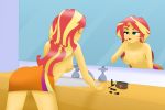  1girl ass bent_over breasts equestria_girls female female_only friendship_is_magic lipstick lipstick_tube long_hair looking_in_mirror mirror my_little_pony no_bra partially_clothed reflection skirt solo standing sunset_shimmer sunset_shimmer_(eg) topless two-tone_hair 