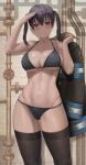  1girl 1girl abs big_breasts bikini breasts clothed_female dark_hair female_focus female_only fire_force fit golden_eyes kotatsu_tamaki long_hair salute silvertsuki smile solo_female solo_focus stockings tagme teen thick_thighs twin_tails 