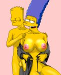  bart_simpson blue_hair blue_pubic_hair breasts child evilweazel_(artist) incest marge_simpson mother&#039;s_duty penis pink_areolae shota shotacon the_simpsons yellow_skin 