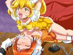  2girls akaooni chains cure_peace cure_sunny from_behind fucked_silly highres hino_akane human interspecies kise_yayoi magical_girl multiple_girls pretty_cure red_oni smile_precure! threesome 