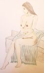  5_toes barefoot big_breasts completely_nude no_shoes nude_female pencil sitting solo_female tagme 