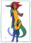  anthro anthrofied blush collar ctarl-ctarl cute erection eyebrows fangdangler fur girly green hair hybrid long_tail looking_at_viewer male male_only navel panties penis pointing presenting scalie single_eyebrow solo spikes standing stockings tail testicles triforce trooper_(yifftrooper501) yellow_eyes 