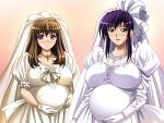  2_girls bedroom_eyes blush boinesoft brown_eyes brown_hair glasses haramasase_oyako_s_onnakyoshi horny milf mother_&amp;_daughter necklace pregnant pregnant_belly pregnant_female purple_hair sexy sexy_ass sexy_breasts smile take_your_pick wedding_dress 