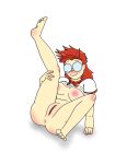  4_toes anus areolae artist_name artist_signature ass blush bottomless breasts cap cape emmaboowho feet female female_focus female_only freckles glasses half_naked horns leg_lift leg_up medium_breasts mikkguk mostly_nude nipples no_bra no_panties pale_skin pussy red_cap red_cape red_hair red_horns roblox roblox_avatar shirt shirt_lift shirt_up short_sleeves smile solo stomach t-shirt white_background white_shirt white_sleeves 