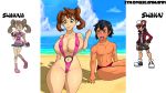  ass beach big_ass big_breasts bikini breasts jay-marvel nipples pokemon pokemon_(game) pokemon_xy sana_(pokemon) shauna wide_hips 