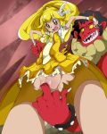  1girl akaooni blonde_hair blush breasts censored cure_peace fingering from_below gold_eyes high_res highres human interspecies kise_yayoi long_hair magical_girl male_hand medium_breasts monster precure pussy sizeplay smile_precure smile_precure! torn_clothes yellow_eyes 