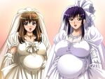  2_girls blush boinesoft brown_eyes brown_hair glasses haramasase_oyako_s_onnakyoshi horny milf mother_&amp;_daughter necklace pregnant pregnant_belly pregnant_female purple_hair sexy sexy_ass sexy_breasts smile take_your_pick wedding_dress 