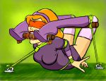  blindfold bondage breasts clothed daphne_blake dress gag hairband red_hair scooby-doo stockings tagme 